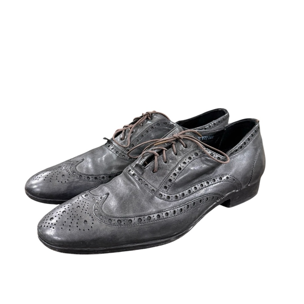 John Varvatos Brogue Wingtip Perforated Gray Leather Oxfords US Mens Size 9 EUC